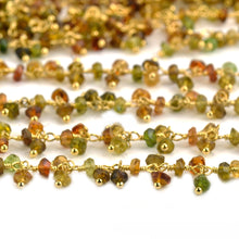 Load image into Gallery viewer, Petrol Tourmaline Cluster Rosary Chain 2.5-3mm Faceted Gold Plated Dangle Rosary 5FT
