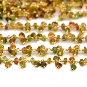 Petrol Tourmaline Cluster Rosary Chain 2.5-3mm Faceted Gold Plated Dangle Rosary 5FT
