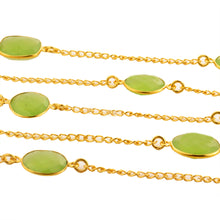 Load image into Gallery viewer, Green Chalcedony 10-15mm Mix Shape Gold Plated Wholesale Connector Rosary Chain
