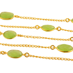 Green Chalcedony 10-15mm Mix Shape Gold Plated Wholesale Connector Rosary Chain