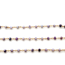 Load image into Gallery viewer, Purple Berry Jade Faceted Bead Rosary Chain 3-3.5mm Gold Plated Bead Rosary 5FT
