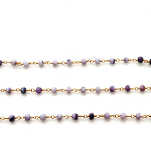 Purple Berry Jade Faceted Bead Rosary Chain 3-3.5mm Gold Plated Bead Rosary 5FT