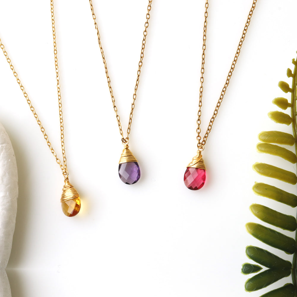 5PC Teardrop Gemstone Pendant Necklace | Gold Plated Beads Jewellery | Birthstone Pendant Necklace