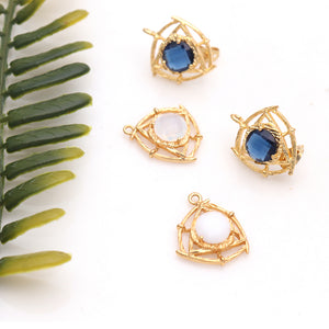 5PC Twisted Gold Gemstone Pendant | Gold Triangle Charm | Twisted Jewellery