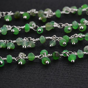 Chrysoprase Cluster Rosary Chain 2.5-3mm Faceted Silver Plated Dangle Rosary 5FT