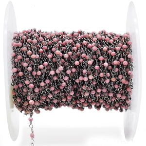 5ft Rhodochrosite 2-2.5mm Oxidized Wrapped Beads Rosary | Gemstone Rosary Chain | Wholesale Chain Faceted Crystal