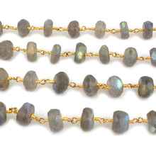 Load image into Gallery viewer, Labradorite Faceted Large Beads 7-8mm Gold Plated Rosary Chain
