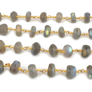 Labradorite Faceted Large Beads 7-8mm Gold Plated Rosary Chain