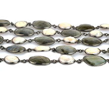 Load image into Gallery viewer, Labradorite With Pearl 10-15mm Mix Faceted Shape Oxidized Bezel Continuous Connector Chain
