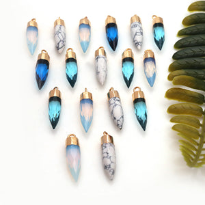 5PC Spike Shape Natural Gemstone Pendant | Gold Plated Wholesale Gemstone Beads | Faceted Spike Shape Pendant Necklace | Chain Pendants