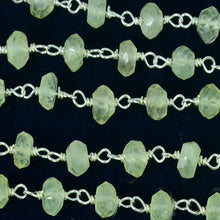 Load image into Gallery viewer, Prehnite Faceted Bead Rosary Chain 3-3.5mm Silver Plated Bead Rosary 5FT
