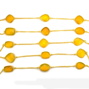 Yellow Chalcedony 15mm Mix Shape Gold Plated Wholesale Connector Rosary Chain