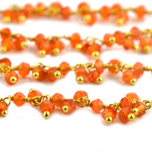 Carnelian Cluster Rosary Chain 2.5-3mm Faceted Gold Plated Dangle Rosary 5FT