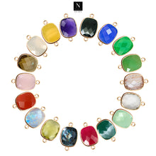 Load image into Gallery viewer, 10pc Set Octagon Birthstone Double Bail Gold Plated Bezel Link Gemstone Connectors 15x20mm
