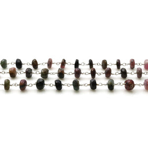 Multi Tourmaline Faceted Large Beads 7-8mm Silver Plated Rosary Chain