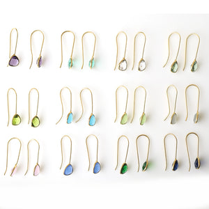 5 Pairs Dangle Trillion Earring, Natural Faceted Gold Plated Gemstone Trillion Shape Earrings, Hook Earrings