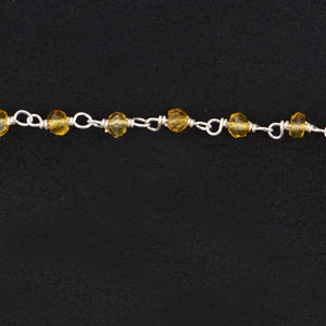 Citrine Faceted Bead Rosary Chain 3-3.5mm Silver Plated Bead Rosary 5FT