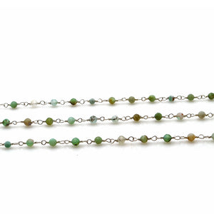 Chrysoprase Jade Faceted Bead Rosary Chain 3-3.5mm Silver Plated Bead Rosary 5FT