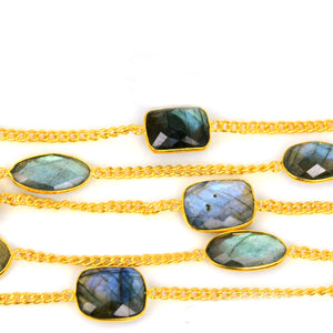 Labradorite 10-15mm Mix Shape Gold Plated Wholesale Connector Rosary Chain