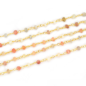 Multi Moonstone Faceted Bead Rosary Chain 3-3.5mm Gold Plated Bead Rosary 5FT
