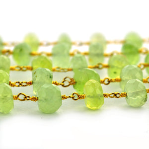 Prehnite Faceted Large Beads 7-8mm Gold Plated Rosary Chain