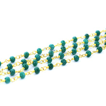 Load image into Gallery viewer, Emerald Jade Faceted Bead Rosary Chain 3-3.5mm Gold Plated Bead Rosary 5FT
