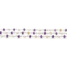 Load image into Gallery viewer, Amethyst &amp; Golden Rutile Faceted Bead Rosary Chain 3-3.5mm Silver Plated Bead Rosary 5FT
