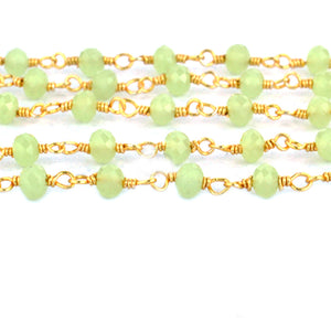 Sea Green Chalcedony Faceted Bead Rosary Chain 3-3.5mm Gold Plated Bead Rosary 5FT
