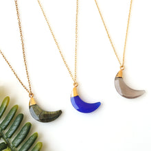 Load image into Gallery viewer, 5PC Moon Shape Gold Plated Faceted Gemstone Pendant | Half Moon | Necklace Pendant
