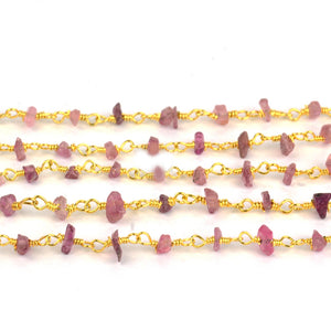 Pink Tourmaline Nugget Beads Rosary 4-6mm Gold Plated Rosary 5FT