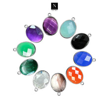 Load image into Gallery viewer, 10pc Set Oval Birthstone Single Bail Silver Plated Bezel Link Gemstone Connectors 9x11mm
