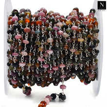 Load image into Gallery viewer, Tourmaline Faceted Large Beads 5-6mm Silver Plated Rosary Chain
