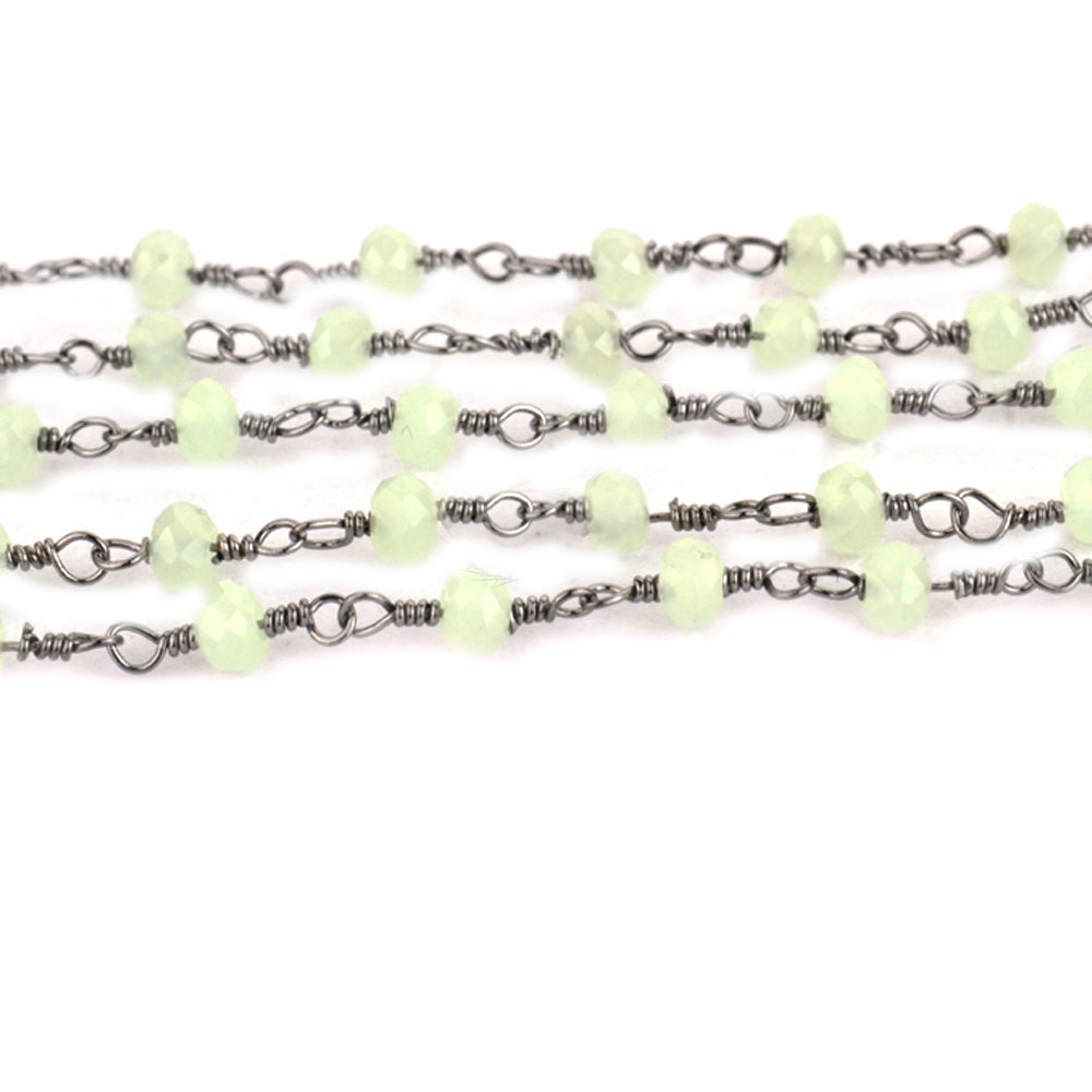 Prehnite Faceted Bead Rosary Chain 3-3.5mm Oxidized Bead Rosary 5FT