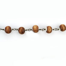 Load image into Gallery viewer, Dark Sand Wooden Faceted Large Beads 7-8mm Silver Plated Rosary Chain
