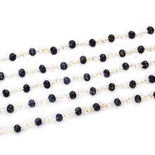 Load image into Gallery viewer, Black Sapphire Jade Faceted Bead Rosary Chain 3-3.5mm Silver Plated Bead Rosary 5FT
