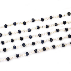 Black Sapphire Jade Faceted Bead Rosary Chain 3-3.5mm Silver Plated Bead Rosary 5FT
