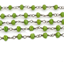 Load image into Gallery viewer, Green Chrysoprase Faceted Bead Rosary Chain 3-3.5mm Oxidized Bead Rosary 5FT
