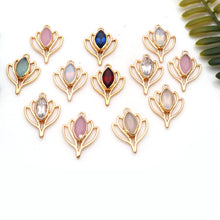 Load image into Gallery viewer, 5PC Lotus Flower Marquise Shape Gold Plated Gemstone Pendant | Handmade Design Lotus Pendant
