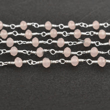 Load image into Gallery viewer, Dyed Rose Chalcedony Faceted Bead Rosary Chain 3-3.5mm Silver Plated Bead Rosary 5FT
