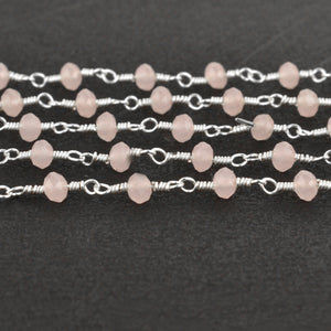 Dyed Rose Chalcedony Faceted Bead Rosary Chain 3-3.5mm Silver Plated Bead Rosary 5FT