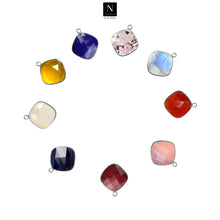 Load image into Gallery viewer, 10pc Set Cushion Single Birthstone Single Bail Silver Plated Bezel Link Gemstone Connectors 14mm
