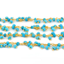 Load image into Gallery viewer, Turquoise Cluster Rosary Chain 2.5-3mm Faceted Gold Plated Dangle Rosary 5FT

