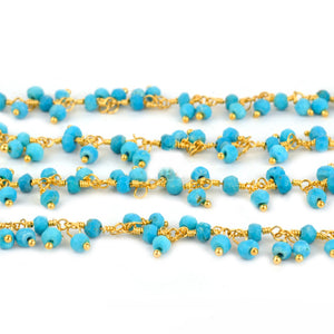 Turquoise Cluster Rosary Chain 2.5-3mm Faceted Gold Plated Dangle Rosary 5FT