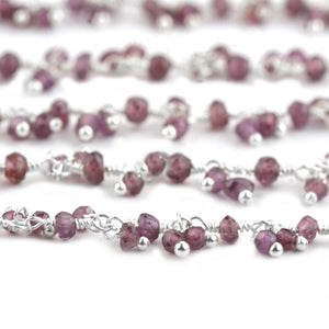 Rhodolite Cluster Rosary Chain 2.5-3mm Faceted Silver Plated Dangle Rosary 5FT