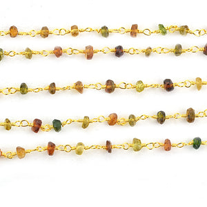 Petrol Tourmaline Faceted Bead Rosary Chain 3-3.5mm Gold Plated Bead Rosary 5FT