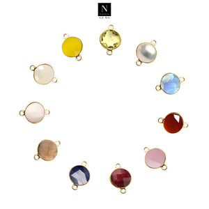 10pc Set Round Double Birthstone Double Bail Gold Plated Bezel Link Gemstone Connectors 14mm