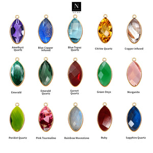 10pc Set Marquise Shape Birthstone Single Bail Gold Plated Bezel Link Gemstone Connectors 8X12mm