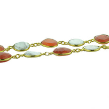 Load image into Gallery viewer, Carnelian with Pearl 10-15mm Round Gold Plated Bezel Continuous Connector Chain
