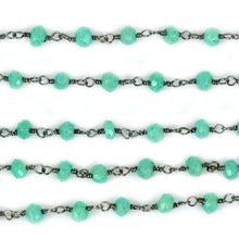 Load image into Gallery viewer, Aqua Chalcedony Faceted Bead Rosary Chain 3-3.5mm Oxidized Bead Rosary 5FT
