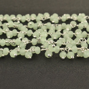 Sea Green Cluster Rosary Chain 2.5-3mm Faceted Silver Plated Dangle Rosary 5FT